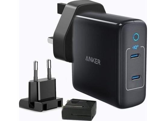 Anker PowerPort Atom III Duo 60W Super-Fast Charger PIQ3.0, 2X Type-C Universal compatibility for Phones, Tablets, and Laptops, with Worldwide Plug Set - Black
